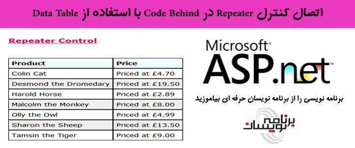 اتصال کنترل Repeater در Code Behind با استفاده از Data Table 