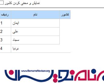 نمایش و مخفی کردن ستو ن گرید ویو در ASP با استفاده از چک باس و جی کوئری 