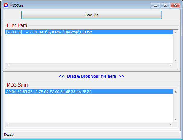 بدست آوردن سایز فایل و کد MD5  به کمک روش Drag & Drop و کپی آن در Clipboard