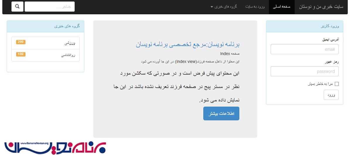 Section های انتخابی در Razor با محتوای پیش فرض