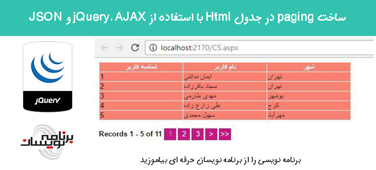  ساخت paging در جدول Html با استفاده از jQuery، AJAX  و JSON 