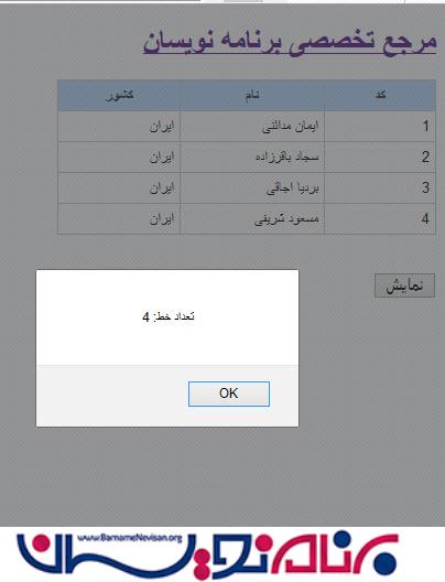 بدست آوردن تعداد خط های گرید ویو توسط jquey