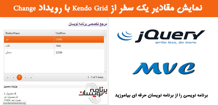 نمایش مقادیر یک سطر از Kendo Grid با رویداد Change